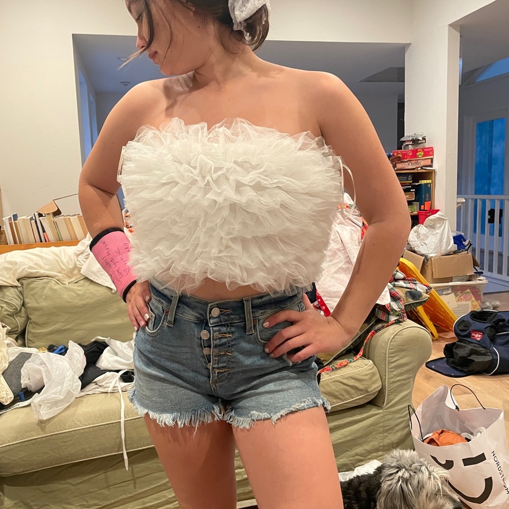 White Ruffled Strapless Top - Picture 6 of 8